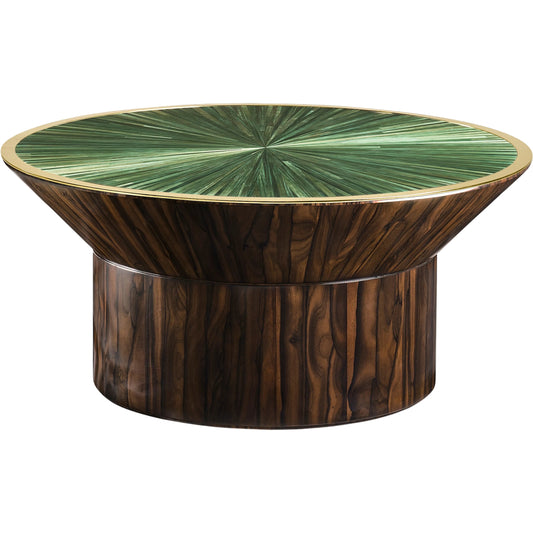 Verdure Cocktail Table by Jonathan Charles in jade green straw. Made from ziricote veneer flat cut in a eclectic & global style.