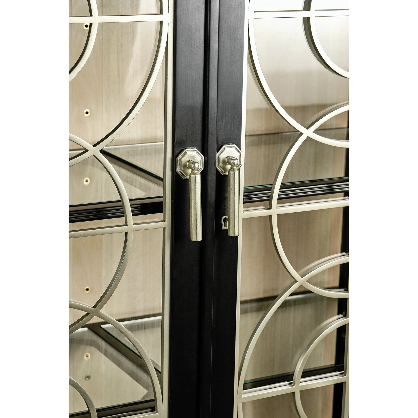 003 SI-2186365 | Closeup | Reimagined Sprite Display Cabinet by Jonathan Charles in lacquered black. Made from acacia in a traditional style.
