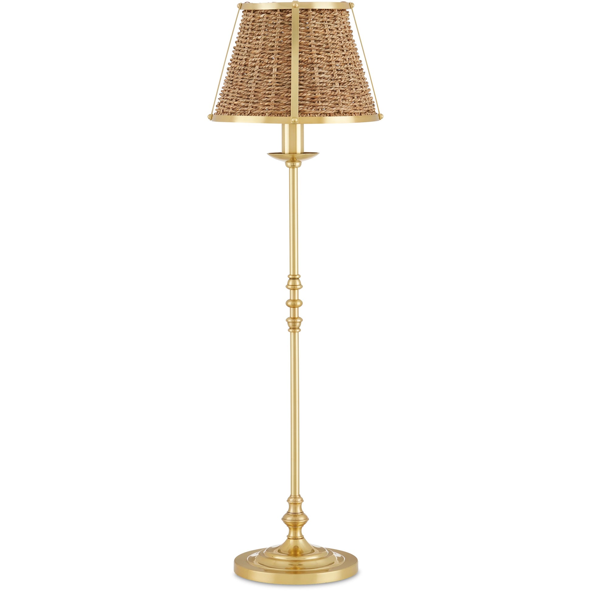 Deauville Table Lamp by Currey and Company in polished brass, natural. Made from metal, seagrass in a cottage & farmhouse style.