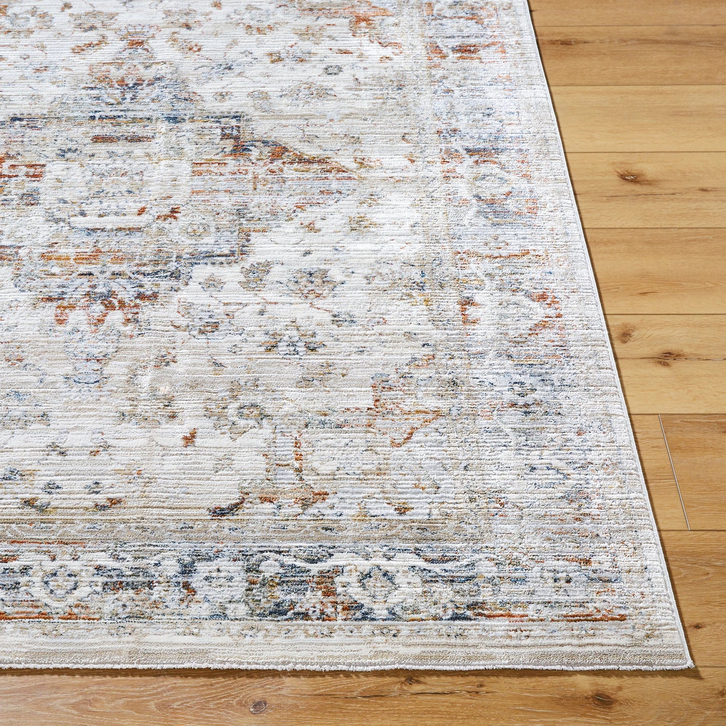 003 SI-2167695,SI-2167696,SI-2167697,SI-2167698,SI-2167699 | Closeup | Edmonton Rug - 489767 by Livabliss in cream, tan, light gray, dark blue, burnt orange, mustard. Made from polypropylene, polyester in a unique style.