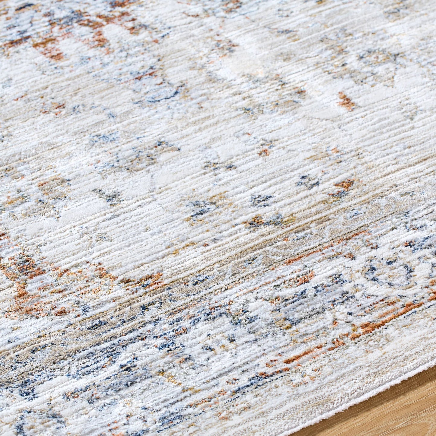 006 SI-2167695,SI-2167696,SI-2167697,SI-2167698,SI-2167699 | Closeup | Edmonton Rug - 489767 by Livabliss in cream, tan, light gray, dark blue, burnt orange, mustard. Made from polypropylene, polyester in a unique style.