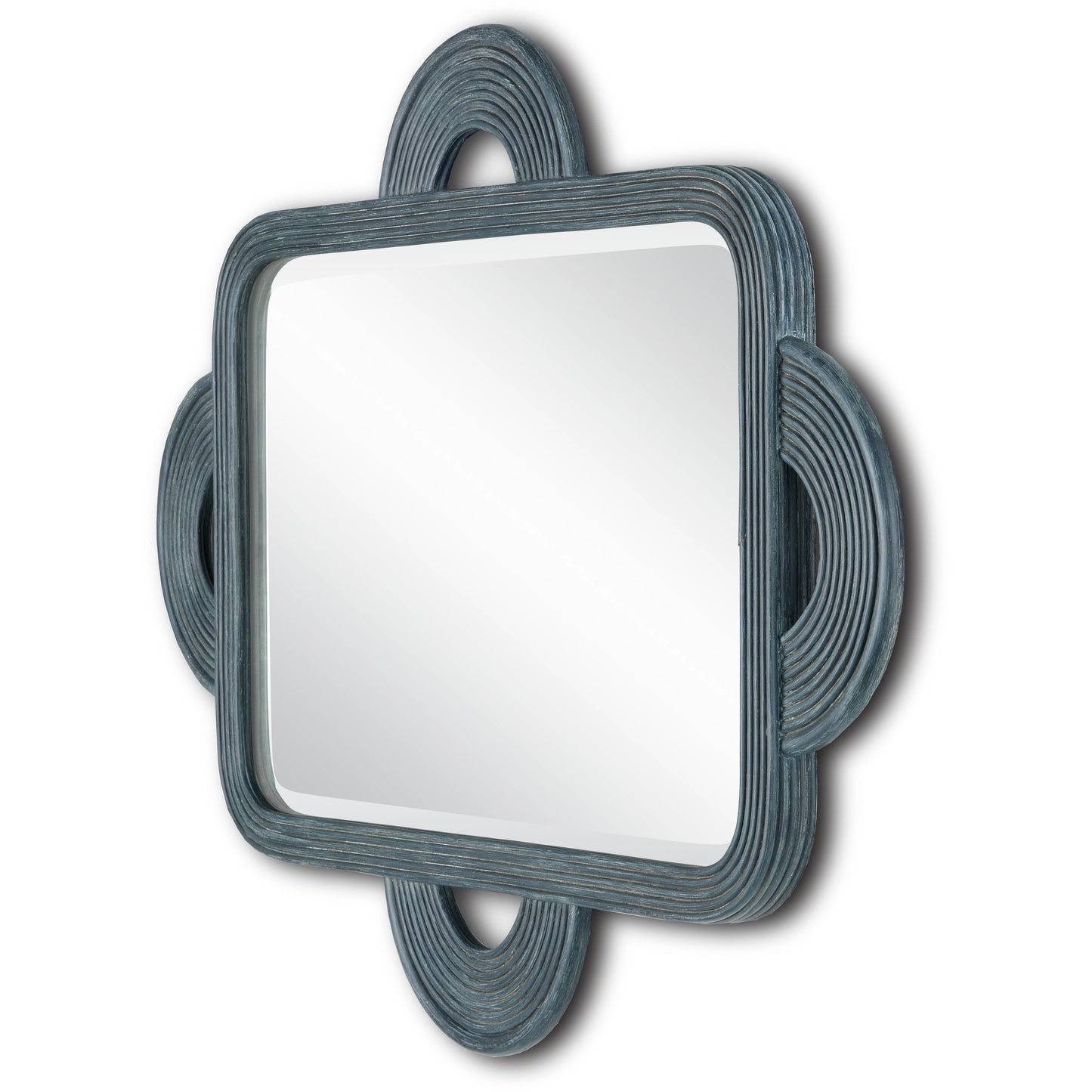 006 SI-1924158 | Additional Silo | Santos Rectangular Mirror by Currey and Company in navy. Made from rattan, mahogany, glass in a modern style.