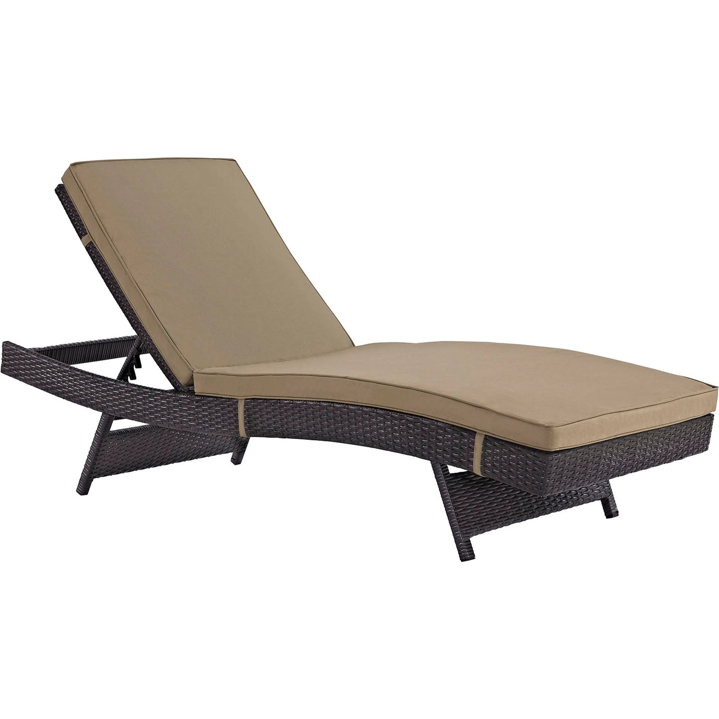 001 S-292855 | Primary Silo | Amelia Outdoor Patio Chaise by Evans & Londeen. Made from synthetic rattan weave, powder coated aluminum, cushion density is 24kg, m3 in a modern style.