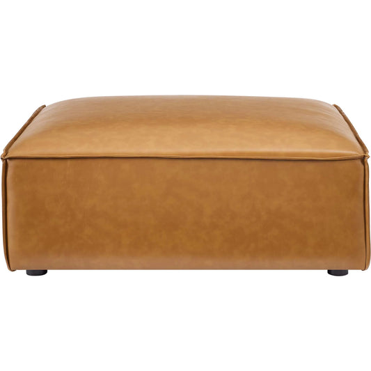 Kendall Vegan Ottoman by Evans & Londeen in tan. Made from foam density is 30kg, m3, spring pocket, shaotai fabric, 100% polyester, plywood, solid wood in a modern style.