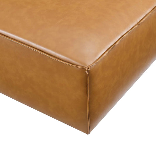 Kendall Vegan Ottoman by Evans & Londeen in tan. Made from foam density is 30kg, m3, spring pocket, shaotai fabric, 100% polyester, plywood, solid wood in a modern style.