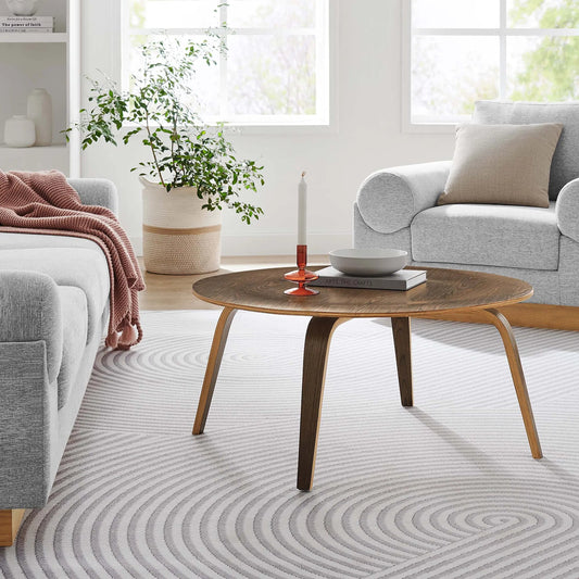 Isaac Wood Coffee Table by Evans & Londeen in walnut. Made from painted bentwood plywood, surface ash veneer in a modern style.