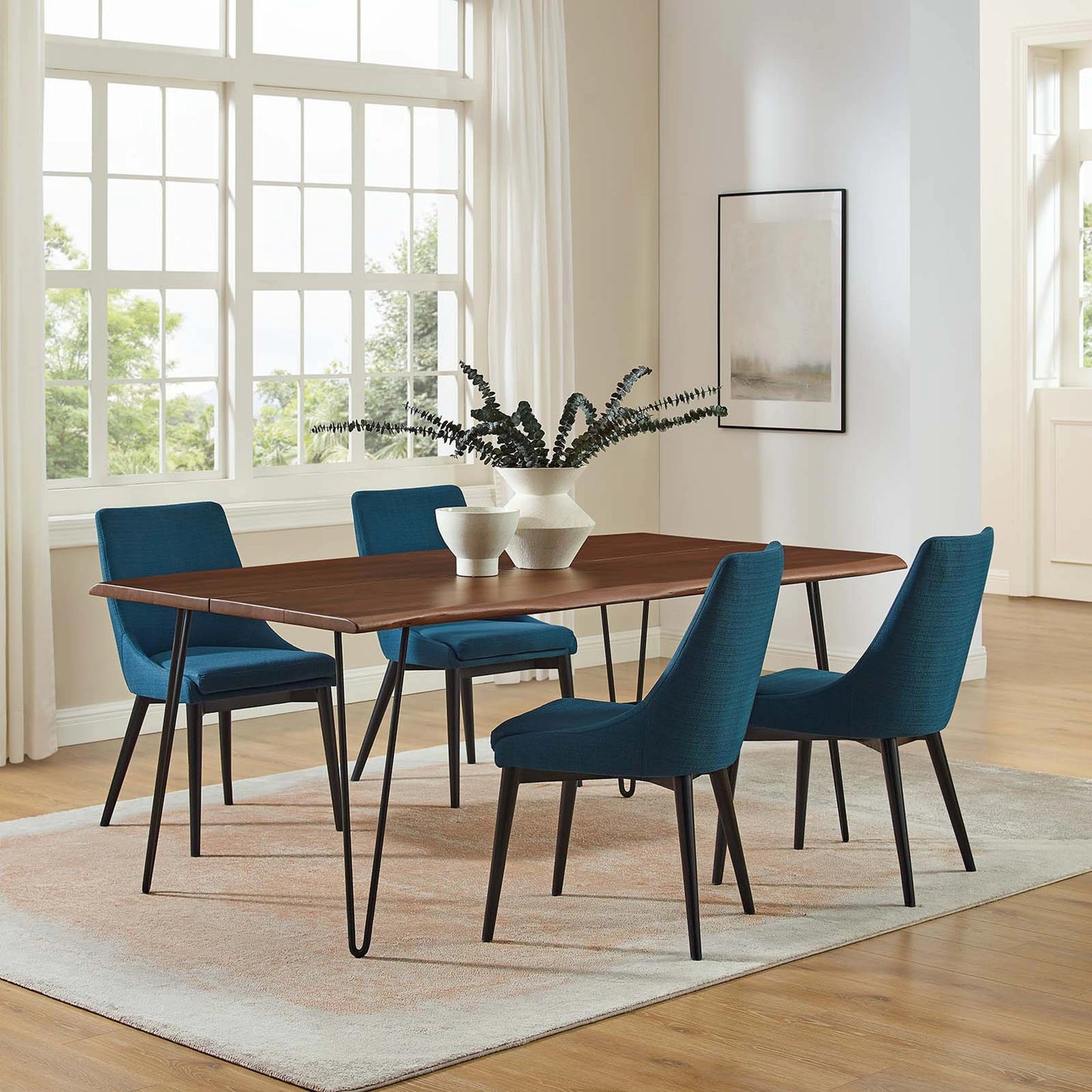 009 SI-2002632 | Lifestyle | Westminster 74" Live Edge Acacia Wood Acacia Wood Dining Table by Evans & Londeen. Made from acasia live edge table top, metal powder coat finish - black, mild steel plate, solid mild steel rod, weight capacity: 133 lbs in a mo