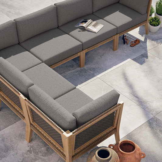 Cooper 6-Piece Teak Wood Sectional Sofa by Evans & Londeen. Made from teak wood, rope, quick dry foam, tack glides in a modern style.