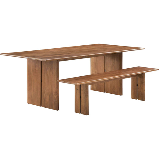 Canton 86" Wood Dining Table and Bench Set by Evans & Londeen. Made from mango wood, solid wood in a cottage & farmhouse style.