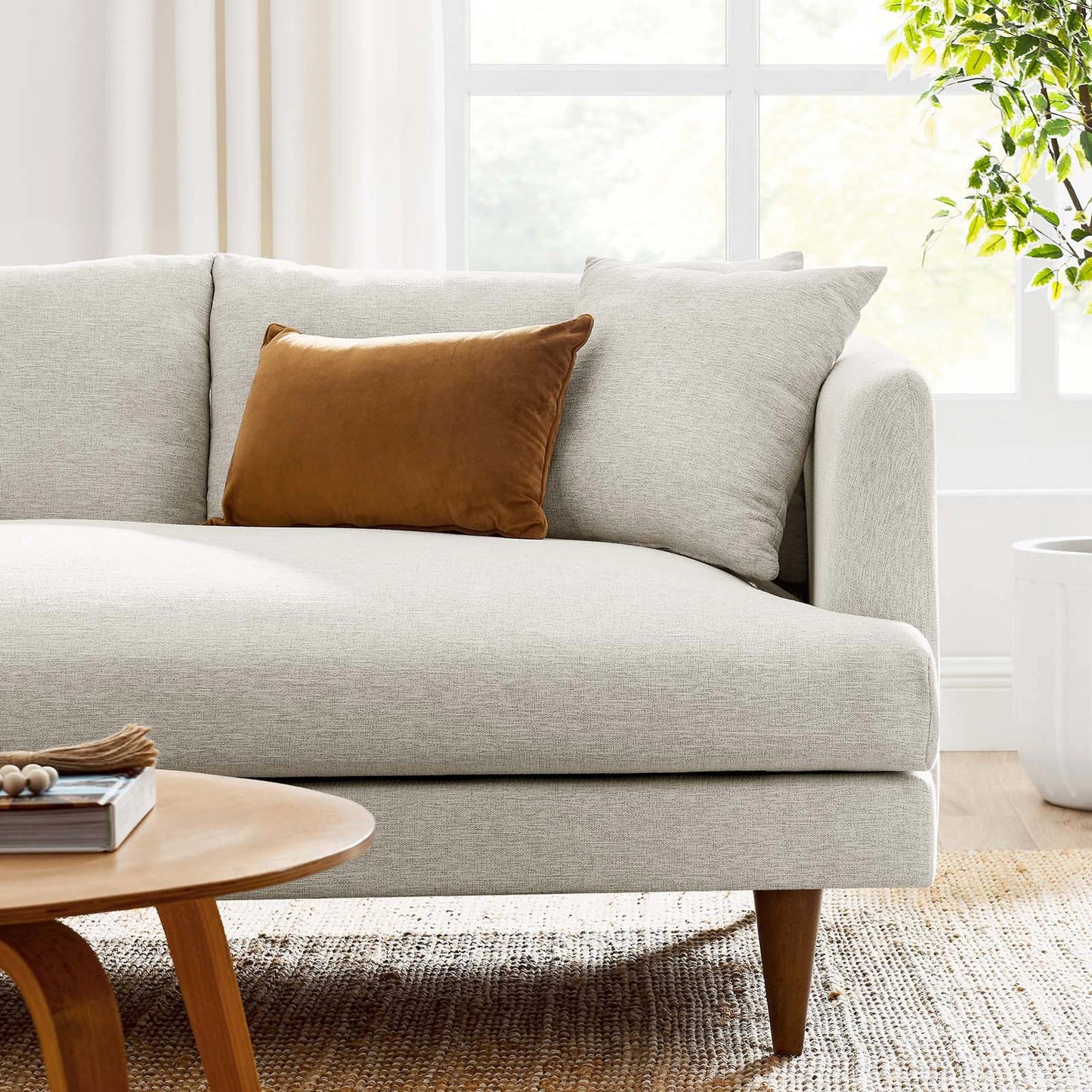 011 SI-2135787 | Closeup | Okanogan Left-Facing Down Filled Overstuffed Sectional Sofa by Evans & Londeen in heathered weave ivory. Made from 100% polyester in a modern style.