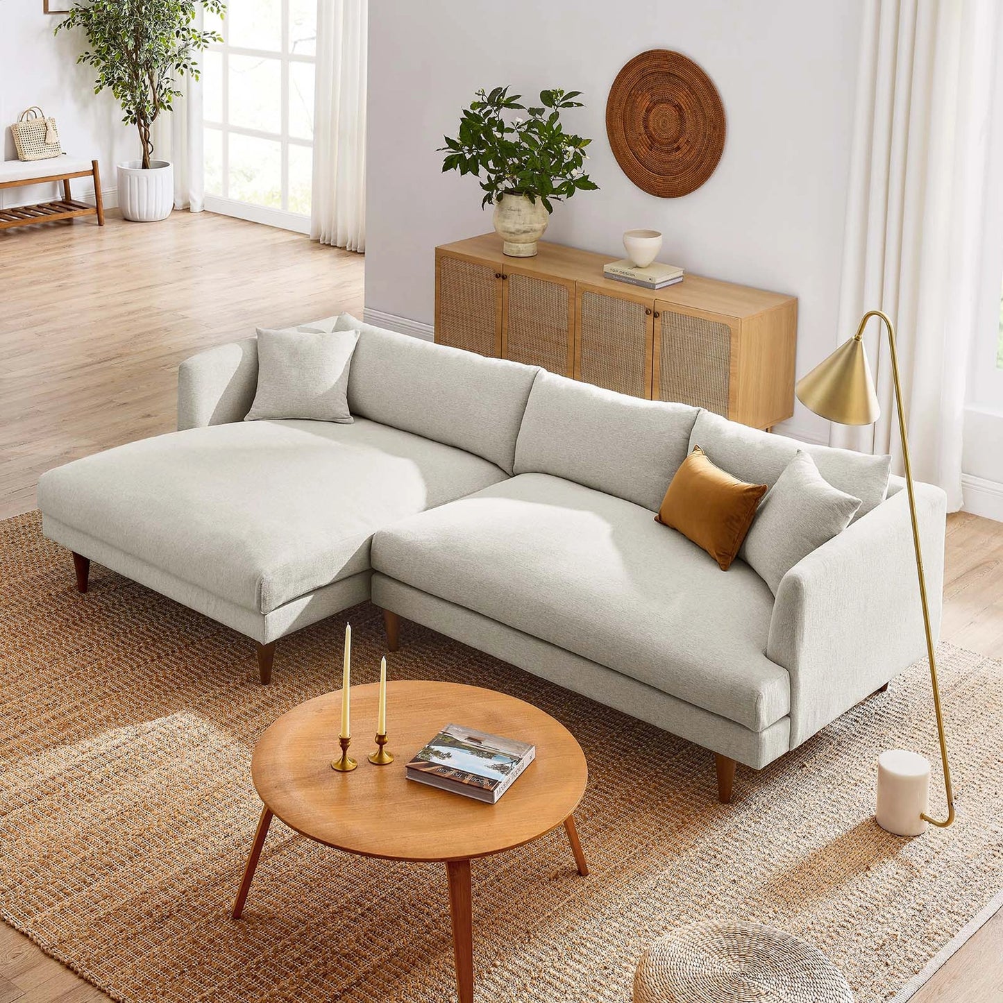 009 SI-2135787 | Lifestyle | Okanogan Left-Facing Down Filled Overstuffed Sectional Sofa by Evans & Londeen in heathered weave ivory. Made from 100% polyester in a modern style.