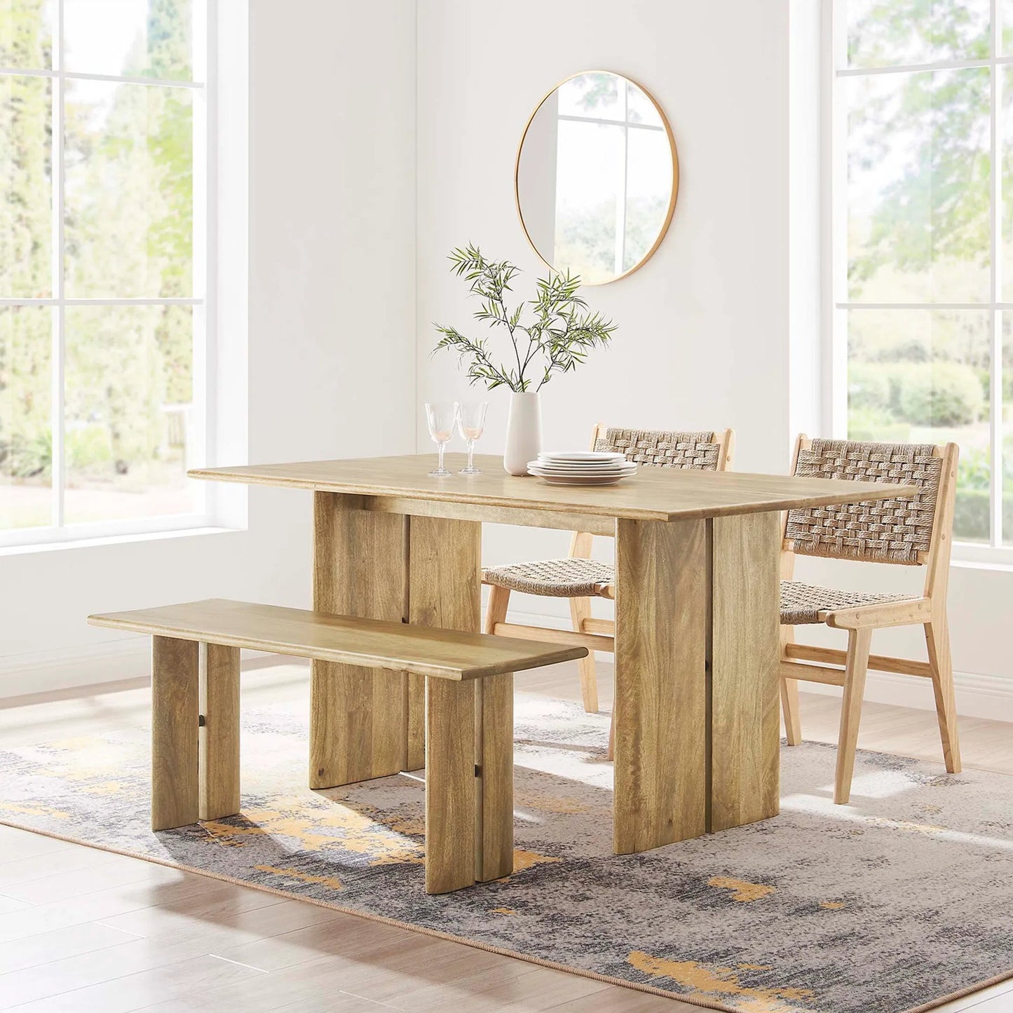 009 SI-2135807 | Additional Silo | Canton 60" Wood Dining Table and Bench Set by Evans & Londeen. Made from mango wood walnut, light oak color in a cottage & farmhouse style.