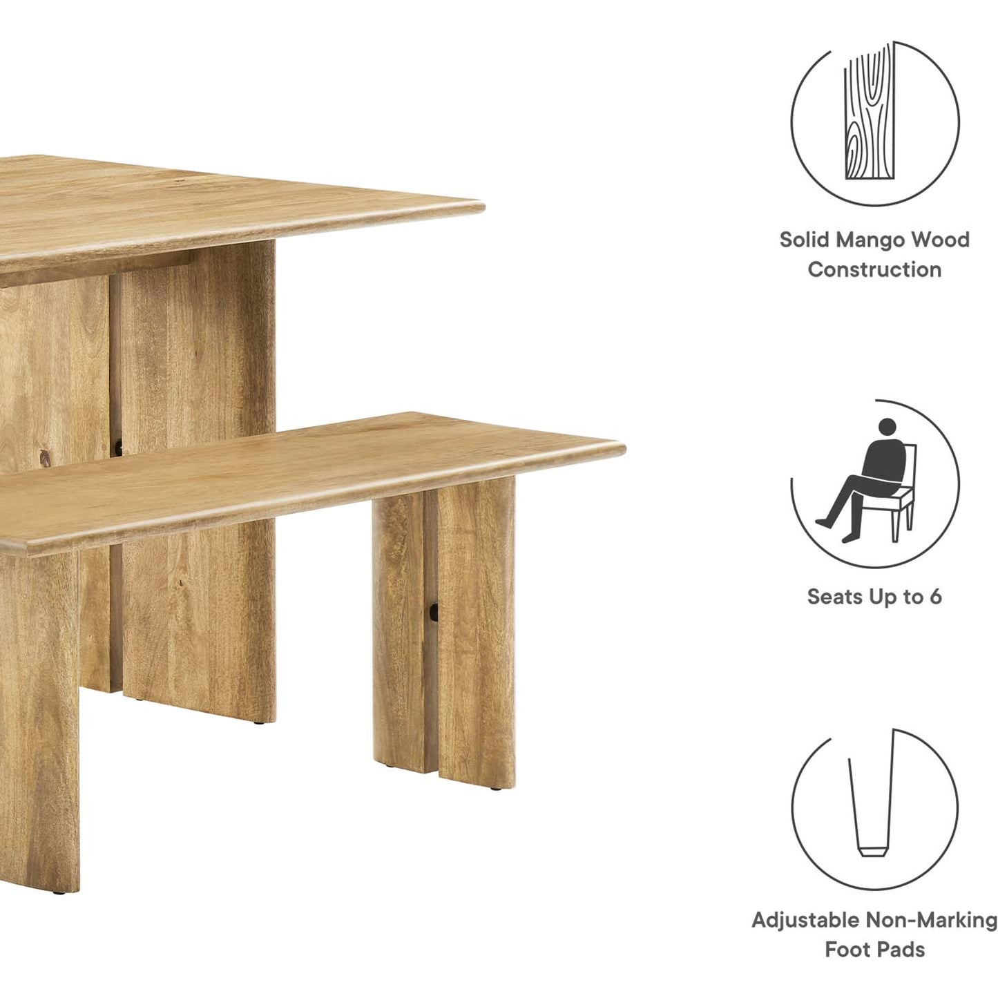 003 SI-2135807 | Additional Silo | Canton 60" Wood Dining Table and Bench Set by Evans & Londeen. Made from mango wood walnut, light oak color in a cottage & farmhouse style.