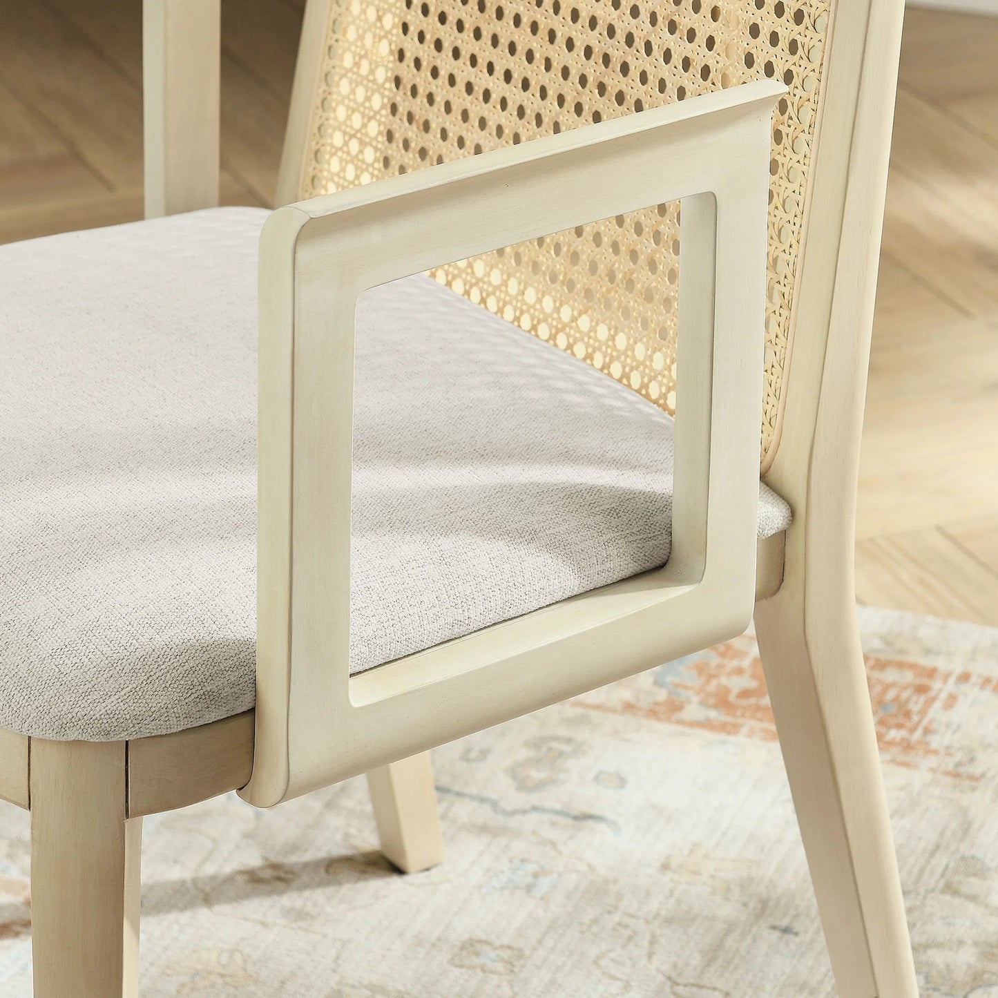 032 SI-2357809 | Closeup | Bremer Wood and Rattan Dining Armchair by Evans & Londeen. Made from wood in a transitional style.