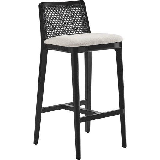 Bremer Wood and Rattan Bar Stool by Evans & Londeen. Made from wood in a transitional style.