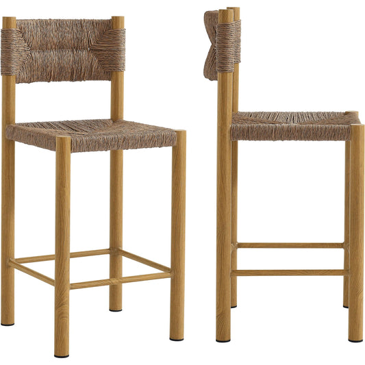 Spink Rattan and Aluminum Counter Stools (Set of 2) by Evans & Londeen. Made from rattan, aluminum in a rustic style.