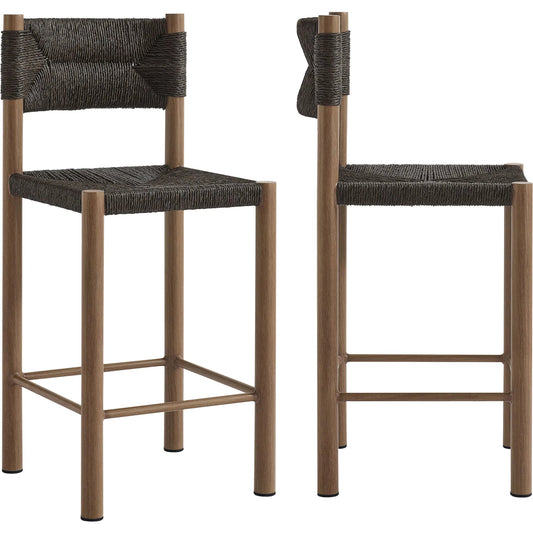 Spink Rattan and Aluminum Counter Stools (Set of 2) by Evans & Londeen. Made from rattan, aluminum in a rustic style.