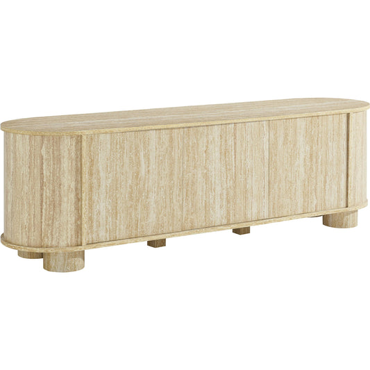 Dona 63” Oval Faux Travertine TV Stand by Evans & Londeen in travertine. Made from faux travertine in a transitional style.