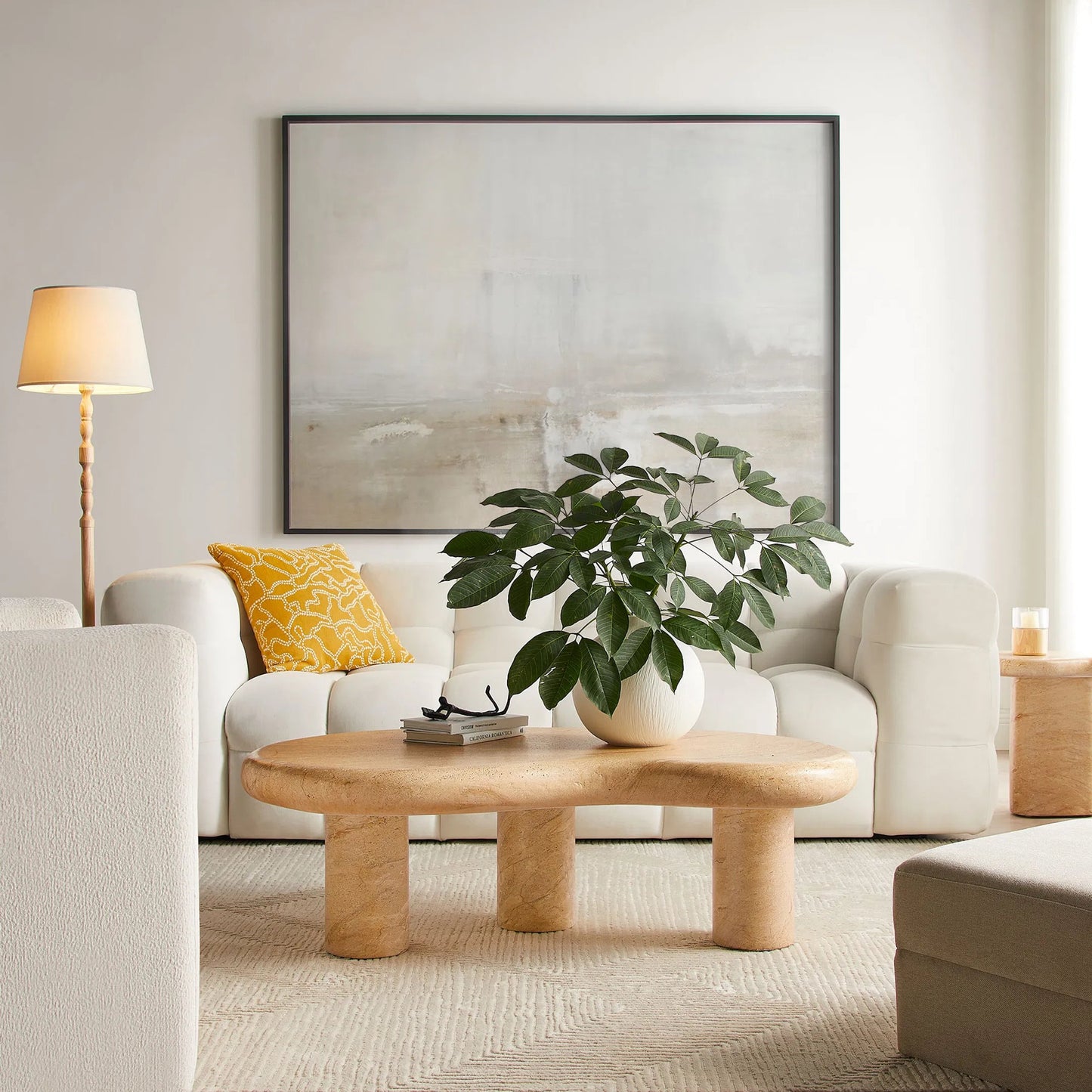 013 SI-2358293 | Lifestyle | Maury Indoor - Textured Faux Travertine Coffee Table by Evans & Londeen in travertine. Made from textured faux travertine in a transitional style.