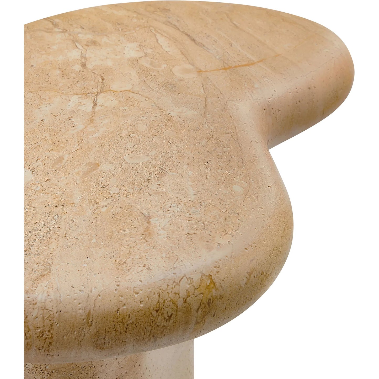 008 SI-2358294 | Closeup | Buckeye Outdoor Textured Faux Travertine Side Table by Evans & Londeen in travertine. Made from textured faux travertine in a unique style.