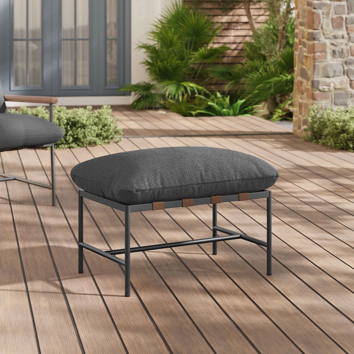 006 SI-2358437 | Lifestyle | Iron Boucle Ottoman by Evans & Londeen. Made from boucle in a transitional style.
