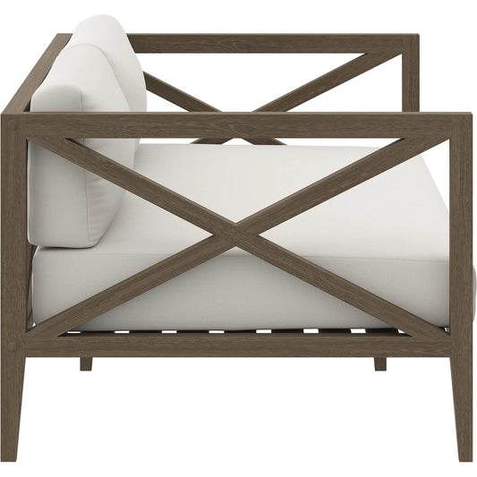 Galt Teak Loveseat by Evans & Londeen in weathered gray white. Made from teak in a transitional style.