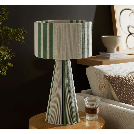 Palestine Handwoven Cotton Thread Striped or Plain Table Lamp by Evans & Londeen. Made from cotton thread in a rustic style.