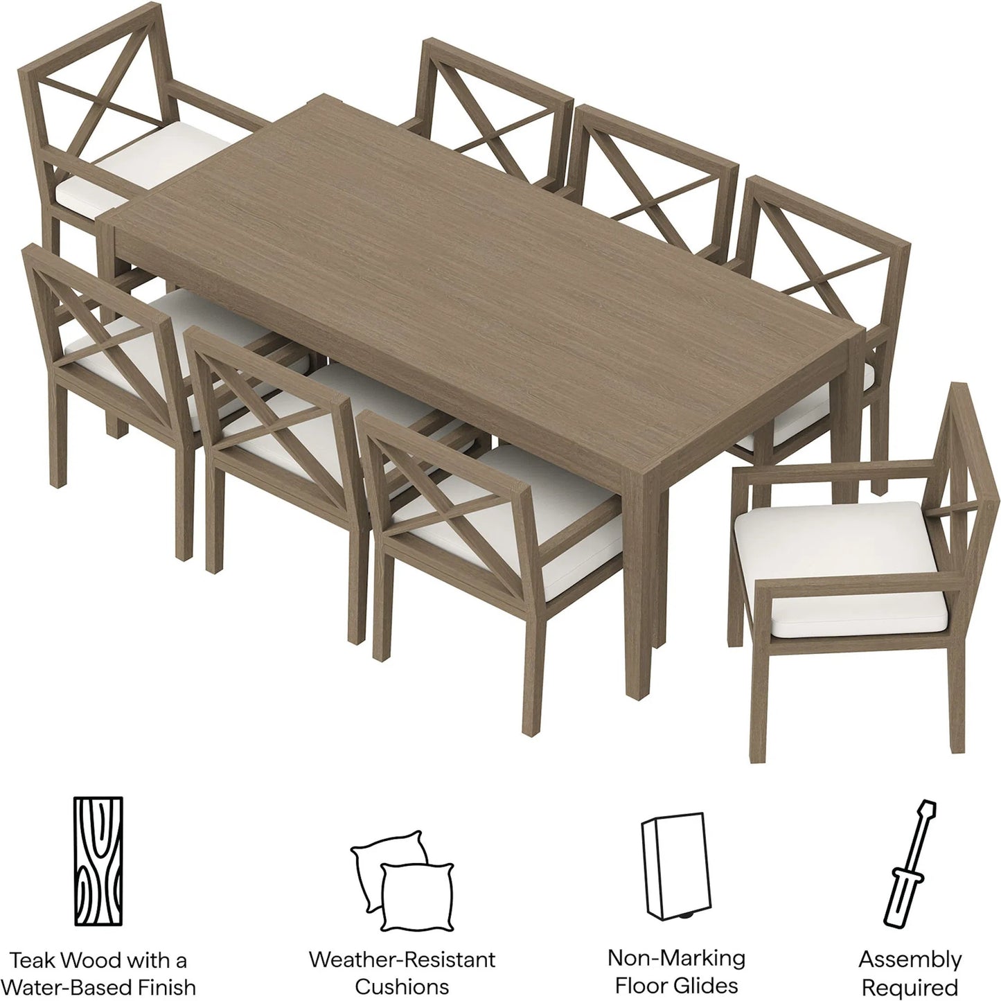 005 SI-2453475 | Lifestyle | Galt 9-Piece Teak Wood Dining Set by Evans & Londeen in weathered gray. Made from teak wood in a transitional style.