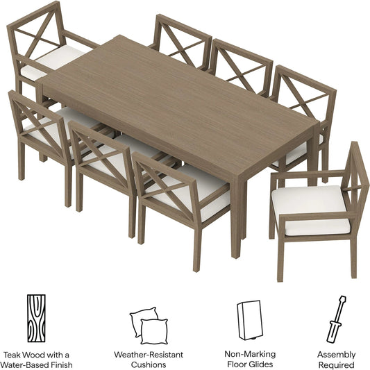 Galt 9-Piece Teak Wood Dining Set by Evans & Londeen in weathered gray. Made from teak wood in a transitional style.