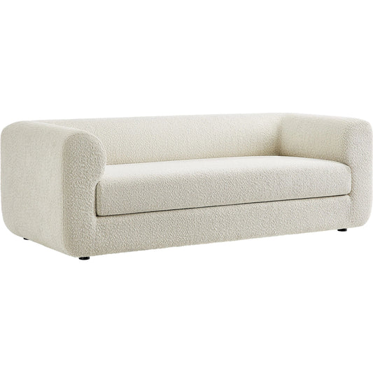 Pipestone 89" Boucle Sofa by Evans & Londeen in pearl. Made from boucle upholstered in a transitional style.