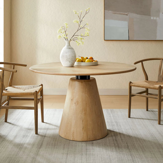 Barranquitas 47" Round Wood Dining Table by Evans & Londeen in natural. Made from wood in a transitional style.