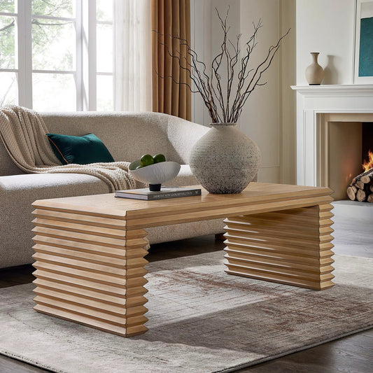 Real Rectangular Stacked Design Coffee Table by Evans & Londeen in weathered oak. Made from unique in a transitional style.