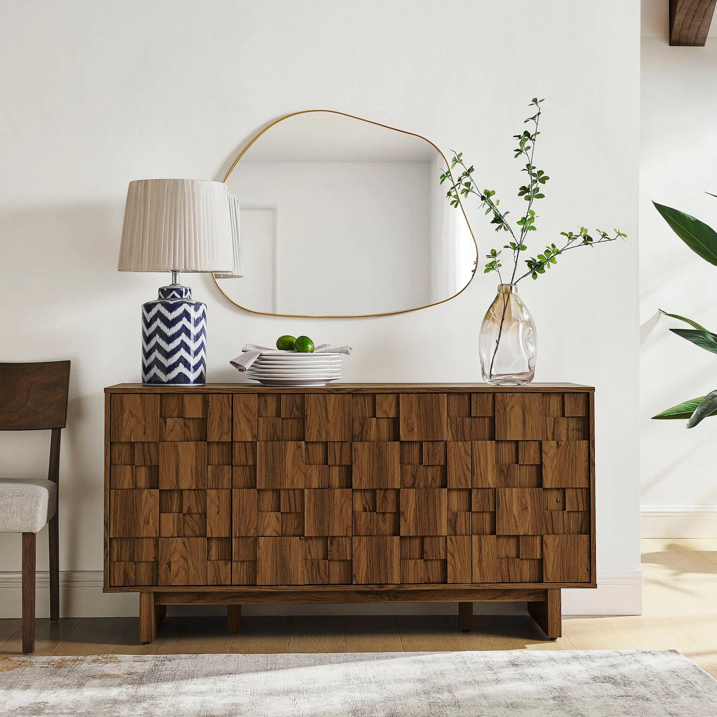 009 SI-2453607 | Lifestyle | Archuleta 59 Inch 4 Door Geometric Sideboard by Evans & Londeen in walnut. Made from unique in a traditional style.