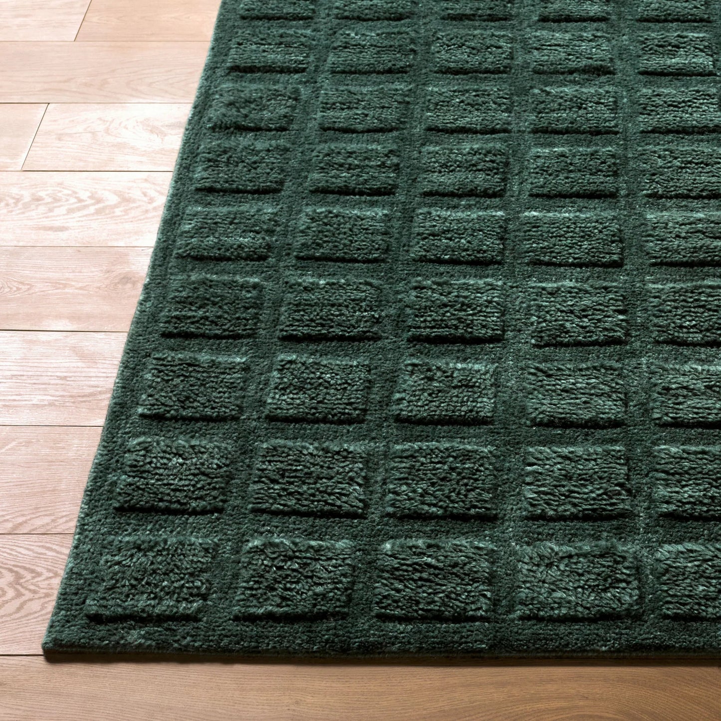 002 SI-2632072,SI-2632073,SI-2632074,SI-2632075,SI-2632076 | Closeup | Eleve EEV-2302 Rug by Livabliss in emerald, forest green, charcoal. Made from wool, cotton in a unique style.