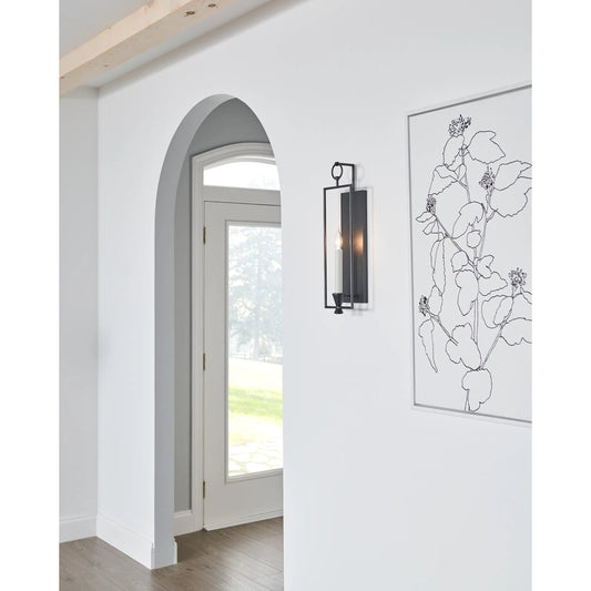 Keystone Sconce by Visual Comfort & Co. in aged iron. Made from steel in a traditional style.