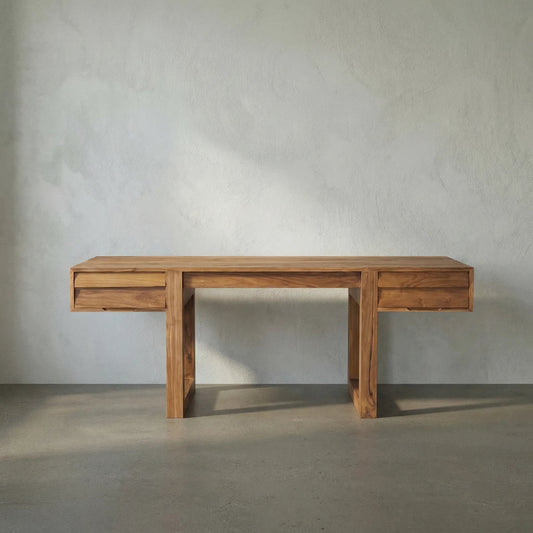 Newton Desk by Noir in clear coat flat. Made from teak, veneer in a transitional style.