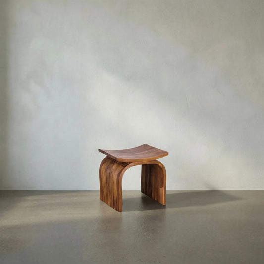 Muki Stool by Noir in clear coat flat. Made from teak in a transitional style.