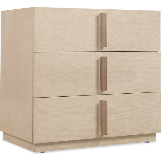 001 SI-2353980 | Primary Silo | Westwood Modern Three-Drawer Nightstand by Hooker Furniture in light wood and polished limestone. Made from oak veneers in a transitional style.