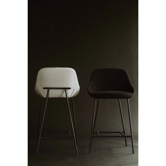 Shelby Barstool by Moe's Home Collection in black. Made from upholstery: 100% polyester, steel legs, molded foam, plywood in a transitional style.