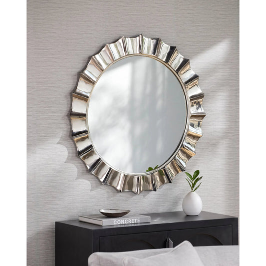 Tejasvi Wall Mirror 540712 by Surya in metallic nickel. Made from aluminum in a modern style.