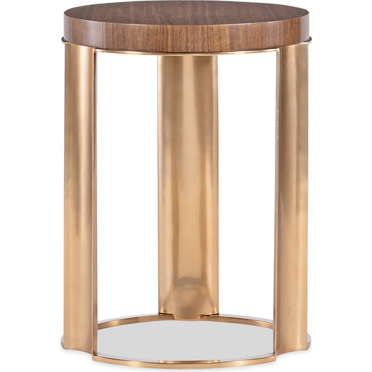 Eleana Accent Table by Hooker Furniture in light caramel, quartered walnut veneers, sunlit bronze metal. Made from walnut veneers, metal in a modern style.