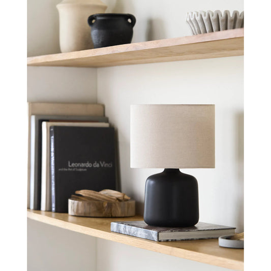 Elio Accent Table Lamp by Livabliss in glazed. Made from ceramic, linen, polyester in a modern style.