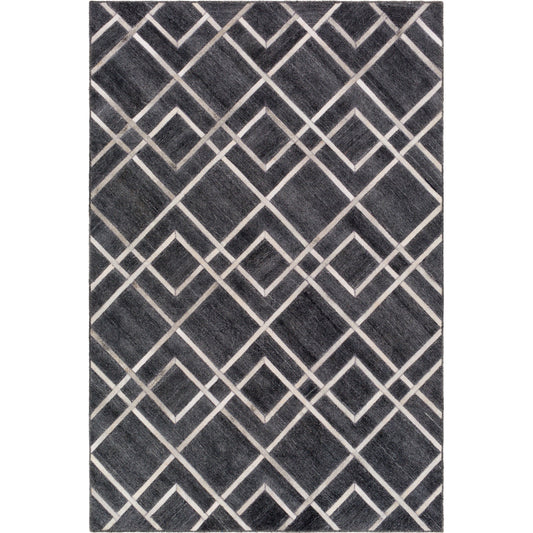 001 SI-1881328,SI-1881329,SI-1881330,SI-1881331,SI-1881332 | Primary Silo | Eloquent ELQ-2305 Rug by Surya in black, gray, light gray. Made from 80% viscose, 20% leather in a unique style.