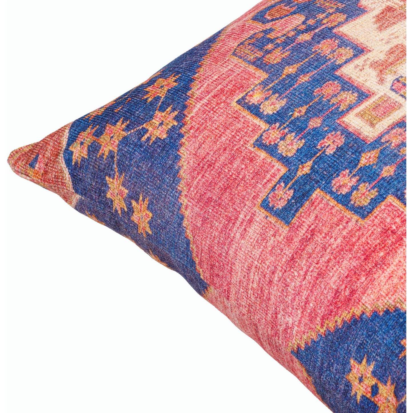 002 SI-2168449,SI-2168450,SI-2168451,SI-2168452,SI-2168453,SI-2168454 | Closeup | Emily Jean Pillow - 534215 by Livabliss in pink, rose, denim, beige, mustard. Made from polyester in a traditional style.