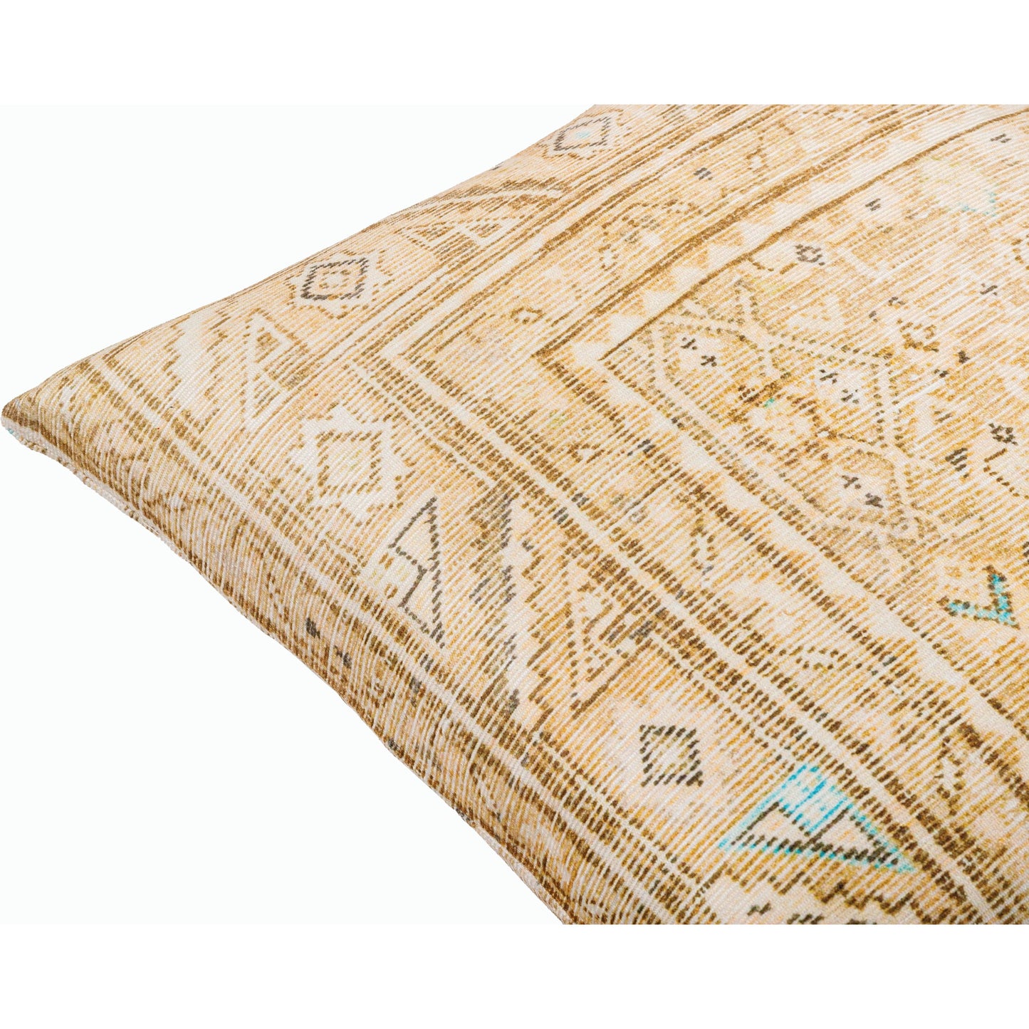 002 SI-2168497,SI-2168498,SI-2168499,SI-2168500,SI-2168501,SI-2168502 | Closeup | Emily Jean Pillow - 534255 by Livabliss in beige, tan, amber, aqua. Made from polyester in a traditional style.