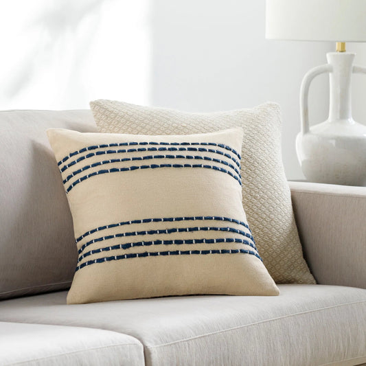 Emilio Pillow - 33955 by Surya in cream, khaki, navy. Made from 100% cotton in a modern style.