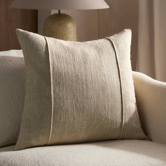 Emmer EMM01 Pillow by Jaipur Living in natural linen. Made from 80% linen 20% viscose in a transitional style.