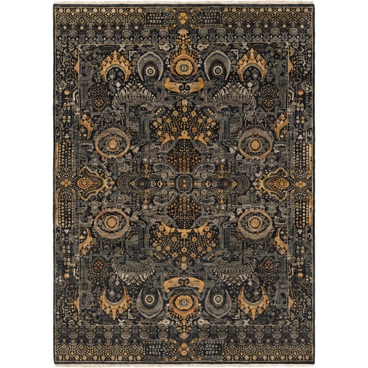 Empress Rug - 12721 by Surya in black, mustard, charcoal, burnt orange, medium gray. Made from 100% wool in a unique style.