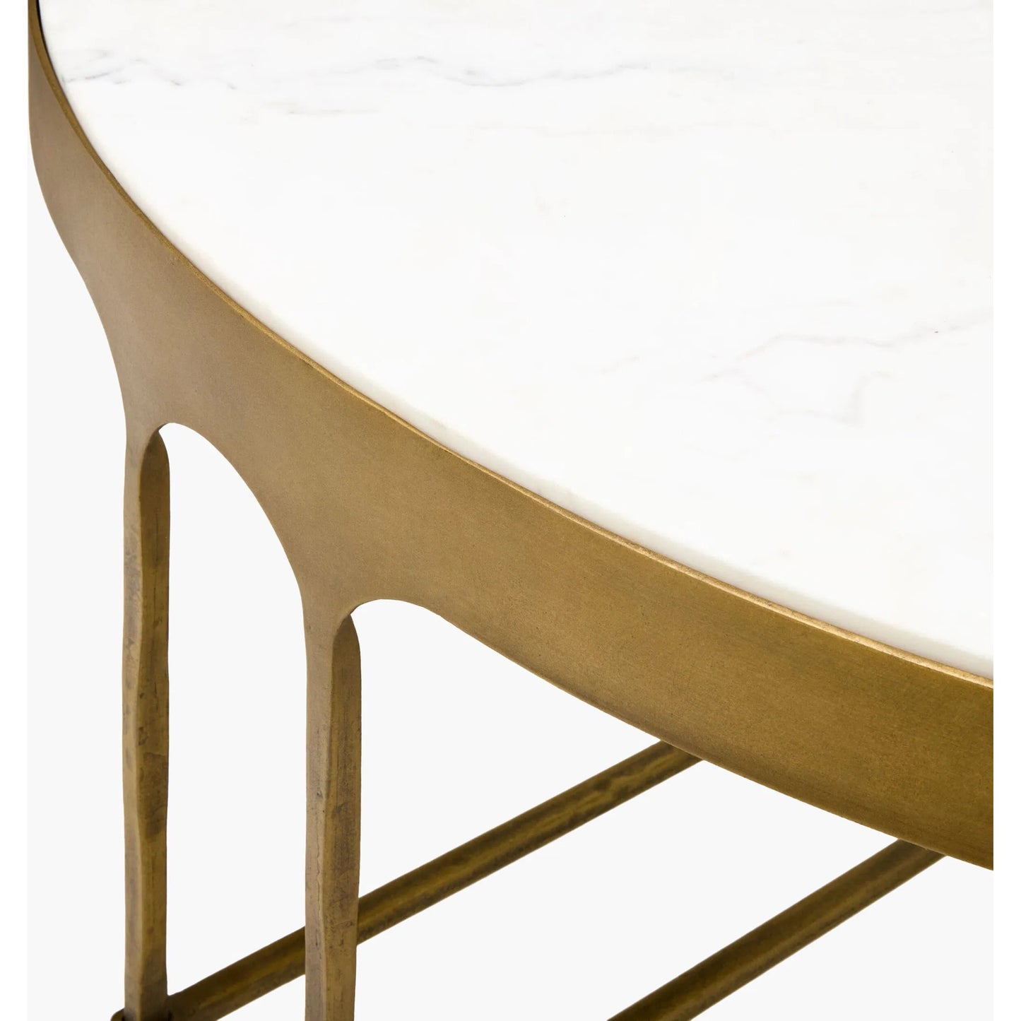 003 SI-2460546 | Closeup | Engel Coffee Table by Surya in metallic brass, white. Made from marble, iron in a modern style.