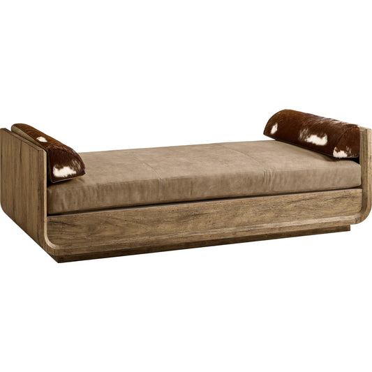 Stone Ridge Leather & Hide Daybed by Jonathan Charles in tully light acacia. Made from acacia veneer in a cottage & farmhouse style.